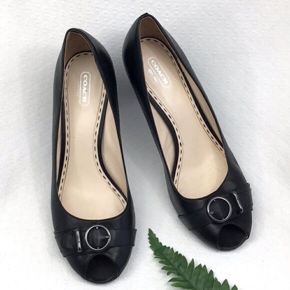 Coach Tatiana Peep Toe Black Heels - Picture 2 of 14